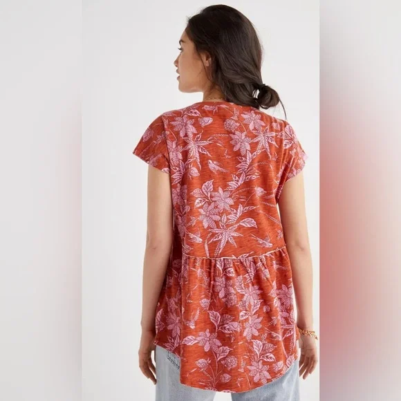 By Anthropologie floral paisley babydoll style‎ cotton top boho casual Small - Picture 2 of 6